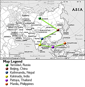 Map fo the trip across Eastern Europe and Asia