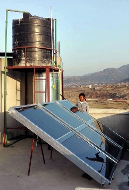 Solar-powered hot water heater contributed to the orphanage